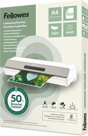 Meleglamináló fólia, 80 mikron, A4, matt, 100 db, FELLOWES "Light"