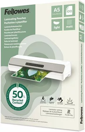 Meleglamináló fólia, 80 mikron, A5, matt, 100 db, FELLOWES "Light"