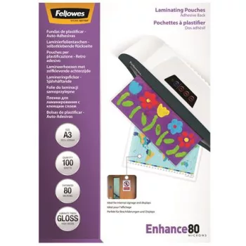   Meleglamináló fólia, 80 mikron, A3, fényes, öntapadó, 100 db, FELLOWES