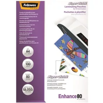   Meleglamináló fólia, 80 mikron, A4, SuperQuick, fényes, 100 db, FELLOWES