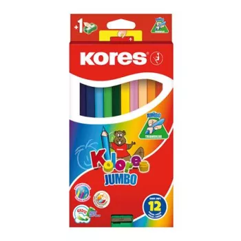   Színes ceruza készlet, háromszögletű, vastag, KORES "Jumbo", 12 különböző szín