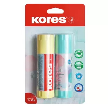   Ragasztóstift, pasztell színű tokban, 2x40 g, KORES, vegyes színek