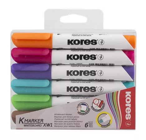 Tábla- és flipchart marker készlet, 3 mm, kúpos, KORES "K-Marker XW1", 6 különböző szín