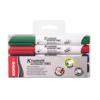   Tábla- és flipchart marker készlet, 3 mm, kúpos, KORES "K-Marker XW1", 4 különböző szín