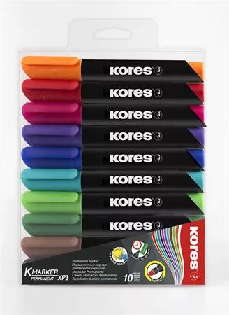 Alkoholos marker, 3 mm, kúpos, KORES "K-Marker XP1", 10 különböző szín