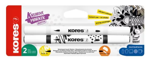 Dekormarker készlet, akril, 1-2 mm, kétvégű, KORES " K-Kreative", 2 különböző szín
