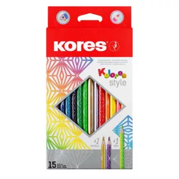   Színes ceruza készlet, háromszögletű, KORES "Kolores Style", 15 különböző szín