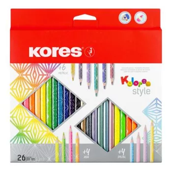   Színes ceruza készlet, háromszögletű, KORES "Kolores Style", 26 különböző szín