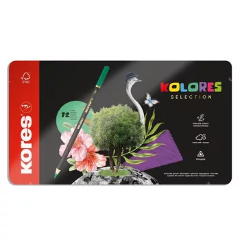   Színes ceruza készlet, háromszögletű, fém doboz, KORES "Kolores Selection", 72 különböző szín