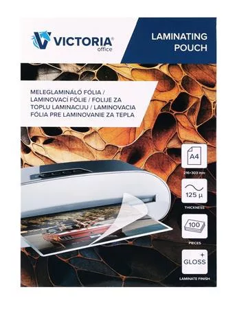 Meleglamináló fólia, 125 mikron, A4, fényes, VICTORIA OFFICE