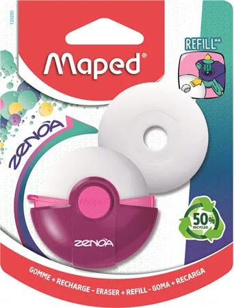 Radír, műanyag tokos, utántöltővel, MAPED "Zenoa", vegyes színek
