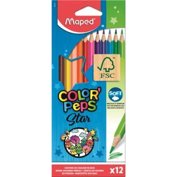   Színes ceruza készlet, háromszögletű, MAPED "Color'Peps Star", 12 különböző szín
