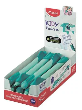 Írástanuló rollertoll, 0,7 mm, radírozható, MAPED "KIDY Learn MAGIC", cápa, türkiz, 12 db