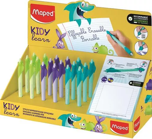Írástanuló rollertoll display, 0,7 mm, radírozható, MAPED "KIDY Learn MAGIC", vegyes színek