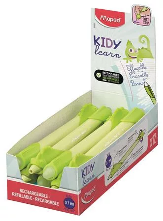 Írástanuló rollertoll, 0,7 mm, radírozható, MAPED "KIDY Learn MAGIC", kaméleon, zöld, 12 db