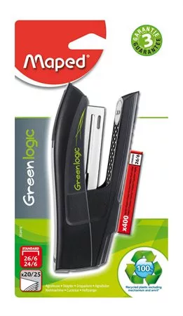 Tűzőgép, 24/6, 26/6, 20 lap, MAPED "Greenlogic Half-Strip"