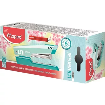   Tűzőgép, 24/6, 26/6, 20 lap, MAPED "Universal Metal Half-Strip Pastel", pasztell türkiz