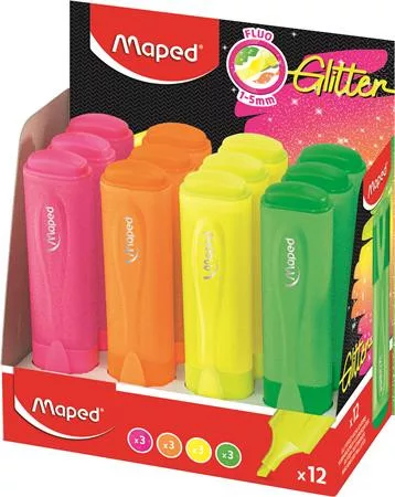 Szövegkiemelő display, 1-5 mm, MAPED "Glitter Fluo Peps", vegyes fluoreszkáló színek