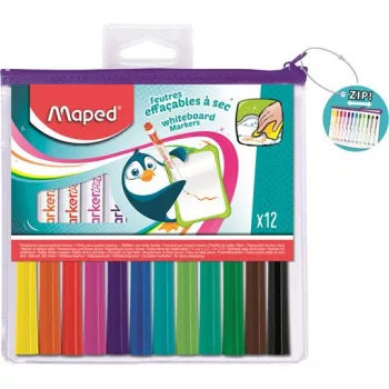   Táblamarker készlet, 1,5 mm, kimosható, fehértáblához, MAPED "Marker'Peps", 12 különböző szín