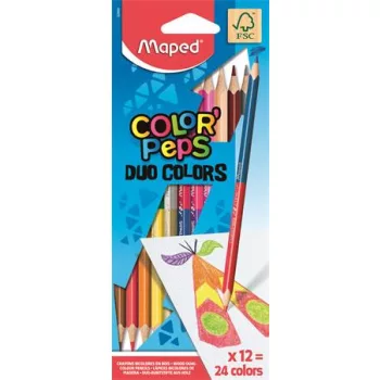   Színes ceruza készlet, kétvégű, háromszögletű, MAPED "Color'Peps Duo", 24 különböző szín