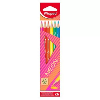   Színes ceruza készlet, háromszögletű, MAPED "Neon", 6 különböző szín