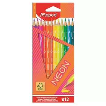   Színes ceruza készlet, háromszögletű, MAPED "Neon", 12 különböző szín