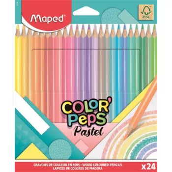   Színes ceruza készlet, háromszögletű, MAPED "Color'Peps Pastel", 24 különböző pasztell szín
