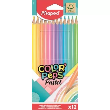   Színes ceruza készlet, háromszögletű, MAPED "Color'Peps Pastel", 12 különböző pasztell szín
