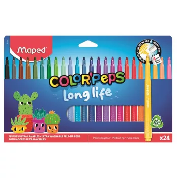   Filctoll készlet, 3,7 mm, kimosható, MAPED „Color'Peps Long Life 2”, 24 különböző szín
