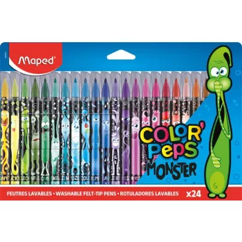  Filctoll készlet, 2,8 mm, kimosható, MAPED "Color'Peps Monster" 24 különböző szín