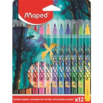   Filctoll készlet, 2,8 mm, kimosható, MAPED „Dragon sárkány”, 12 különböző szín