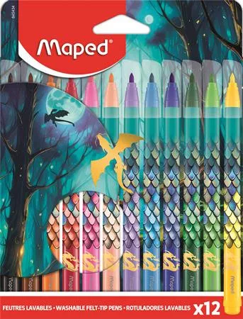 Filctoll készlet, 2,8 mm, kimosható, MAPED „Dragon sárkány”, 12 különböző szín