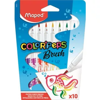   Filctoll készlet, kimosható, ecsetjellegű, MAPED "Color ’Peps Brush", 10 különböző szín