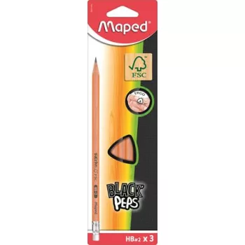   Grafitceruza radírral, HB, FSC 100%, háromszögletű, MAPED "Black'Peps"