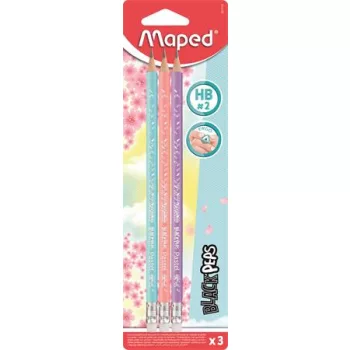   Grafitceruza radírral, HB, háromszögletű, MAPED "Black'Peps Pastel", vegyes pasztell színek
