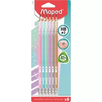   Grafitceruza radírral, HB, háromszögletű, MAPED "Black'Peps Glitter Deco", vegyes pasztell színek