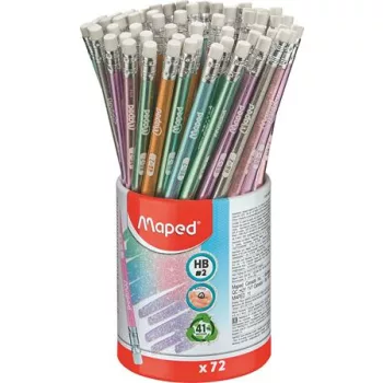   Grafitceruza radírral, ceruzatartó, HB, háromszögletű, MAPED "Black'Peps Glitter Deco", vegyes pasztell színek