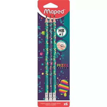   Grafitceruza radírral, HB, háromszögletű, MAPED "Pixel Party", 6 darab