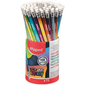   Grafitceruza radírral, ceruzatartó, HB, háromszögletű, MAPED "Black'Peps Energy", 6 különböző minta