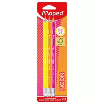   Grafitceruza radírral, HB, háromszögletű, MAPED "Black'Peps Neon", vegyes színek