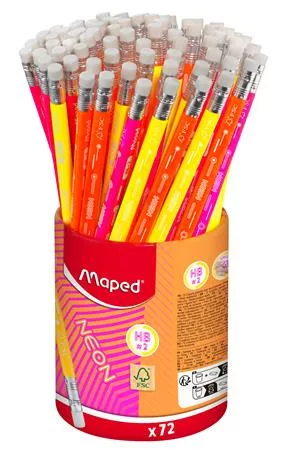 Grafitceruza radírral, ceruzatartó, HB, háromszögletű, MAPED "Black'Peps Neon", vegyes színek