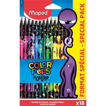   Színes ceruza készlet, háromszögletű, MAPED "Color'Peps Monster" 18 különböző szín