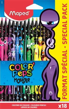 Színes ceruza készlet, háromszögletű, MAPED "Color'Peps Monster" 18 különböző szín