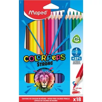  Színes ceruza készlet, háromszögletű, MAPED "Color'Peps Strong", 18 különböző szín