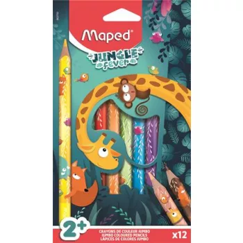  Színes ceruza készlet, vastag, MAPED "Jungle Fever", 12 különböző szín