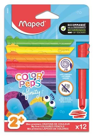 Színes ceruza készlet, háromszögletű, MAPED „Color'Peps Infinity Kidy”, 12 különböző szín