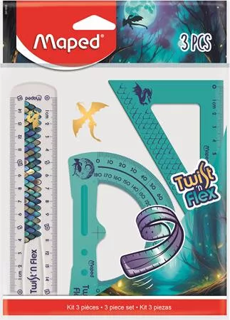 Vonalzókészlet, műanyag, törhetetlen, 3 darabos, MAPED „Dragon sárkány”