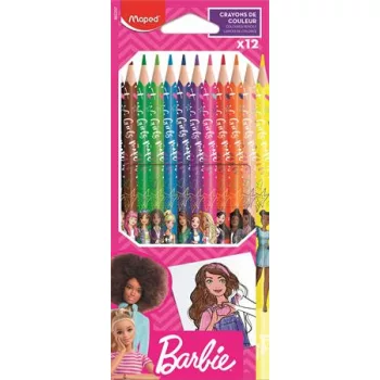   Színes ceruza készlet, háromszögletű, MAPED "Barbie", 12 különböző szín