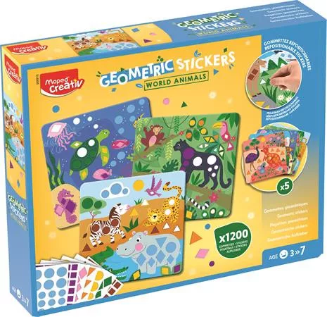 Matrica készlet, geometriai, MAPED CREATIV "Geometric Stickers", a világ állatai