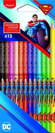 Színes ceruza készlet, háromszögletű, MAPED "Superman", 12 különböző szín